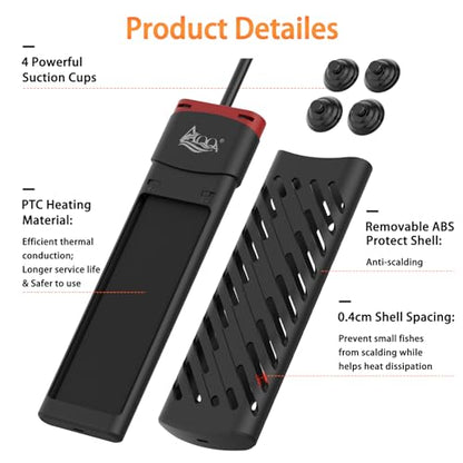 AQQA Aquarium Heater 100W for 8-20 Gal Fish Tank Heater PTC Betta Fish Heater Submersible Turtle Tank Heater with External Digital Controller (100W for 8-20Gal) - size: 100W for 8-20Gal