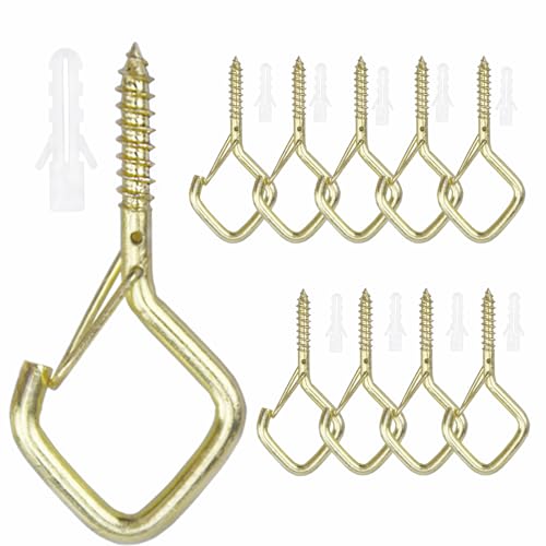 10 PCS Eye Screw Hooks for Hanging Heavy Duty with Safety Buckle.Metal Ceiling Hooks for Hanging Plants,Cup,Wind Chime,Bird Feeders,christmas String Lights at Indoor&Outdoor,2.36 Inch(No Drill Bit) - color: Gold, size: 10 Pieces