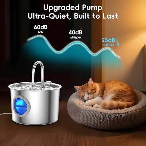 Cat Water Fountain Advanced 304 Stainless Steel 2.2L/74oz with Detachable Tank, Easy to Clean, Automatic Pet Fountain Quiet Cats Water Dispenser, Perfect for Cats Dogs Indoor