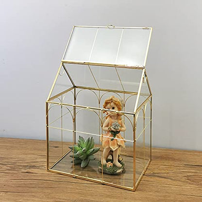 Geometric Plant Terrarium with Lid, House Succulent Terrarium Kit for Display, Air Plants, Succulents, Home Tabletop Miniature Terrarium, Not Airtight or Waterproof (Gold) - color: Gold