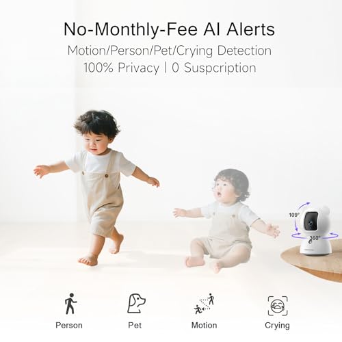 2.5K Indoor Camera 2pack, Free AI Person/Pet/Cry Detection, 4MP Pet/Dog/Cat/Baby Camera w/Phone App, Cameras for Home Security, Pan Tilt 2.4GHz WiFi, Night Vision, Full Duplex 2-Way Audio - style: 2.5K Cam 2pack