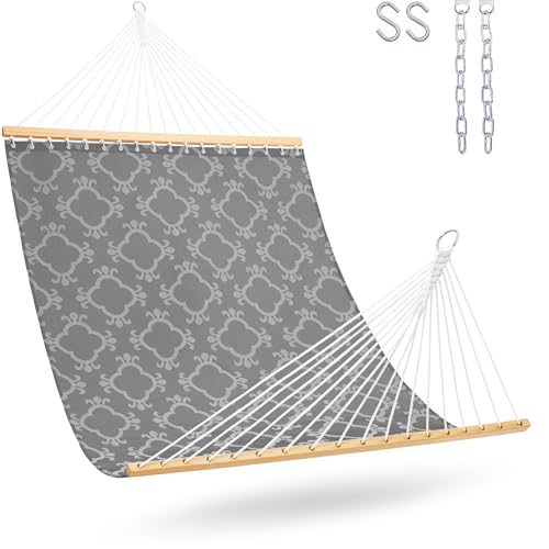Lazy Daze Double Textliene Quick Dry Hammock with Spreader Bar for Outdoor | 11 Ft Hammock for 2 Person, Weather Resistant Fabric, 450 Lbs Capacity, Hammock Bed 78 x 55 In with Carabiners, Chains - color: Four Leaf Clover