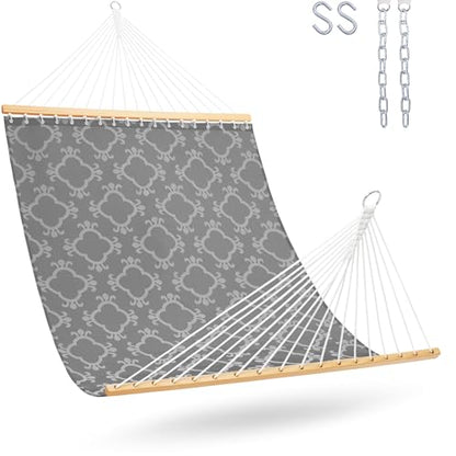 Lazy Daze Double Textliene Quick Dry Hammock with Spreader Bar for Outdoor | 11 Ft Hammock for 2 Person, Weather Resistant Fabric, 450 Lbs Capacity, Hammock Bed 78 x 55 In with Carabiners, Chains - color: Four Leaf Clover