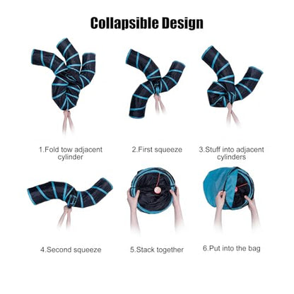 Bemodst Cat Tunnel for Indoor Cats, 5 Way Cat Tubes and Tunnels Collapsible S-Shape Small Animal Tubes Kitty Tunnels Interactive Maze Cat Toy for Kitten Rabbit Ferret - 5 Way - color: Black&Blaue 5 way