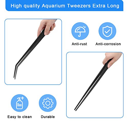 Luxiv 15 In Aquarium Tweezers Set, Straight And Curved Feeding Tongs | 15in Stainless Steel Straight And Curved Tweezers, For Fish Tank Plants, Aquascaping, Cleaning And Feeding, Anti-rust Durable - color: Black