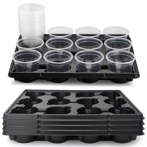 RooTrimmer 12 Cell Nursery Pot Trays 5 Pack with 4 Inch Clear Plant Pots 60 Pack, Thick Sturdy Seeds Starting Germination Shuttle Carrying Trays, Black Small Planter Nursery Propagation 5 Sets - color: Black + Clear, size: 4 Inch 60 Pack Pots With 5 Pack
