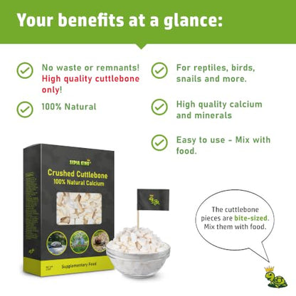 Crushed - 100% Natural Calcium Supplement - Premium Cuttlebone Perfect for Birds, Tortoises, Snails, Reptiles - 3.5 oz
