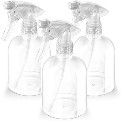 Bar5F Empty Clear Spray Bottle, 16 Oz, Pack of 3 | Adjustable Head Sprayer, Fine to Stream, Natural