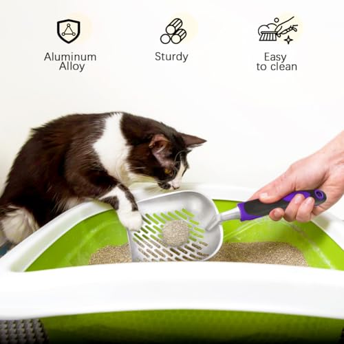 Cat Litter Scoop-Metal Litter Scooper-Kitty Metal Scooper-Long Handle | Kitten Scooper-Poop Sifting-Mesh Shovel-Aluminum Alloy Metal-Suitable for Cat Litter Box-Christmas Gift(Purple) - color: Purple, size: L