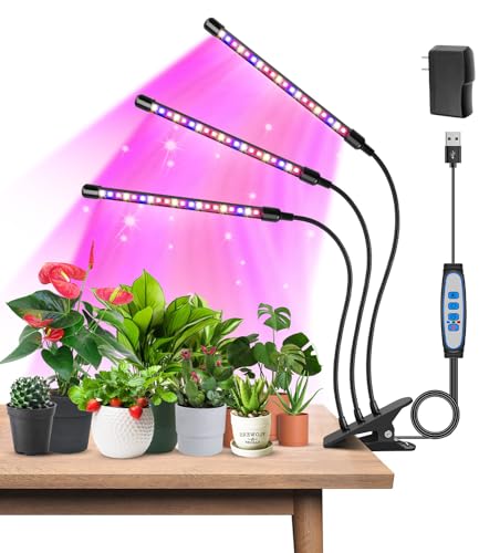 Plant Lights, 3 Heads Clip On Grow Lights for Indoor Plants | Full Spectrum, Timer 6/12/16Hrs, 3 Spectrums, 5 Dimmable Levels, Flexible Gooseneck - size: (1 Pack)3 Arms