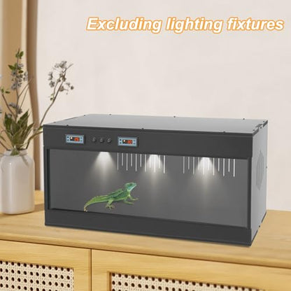 Smart PVC Reptile Terrariums 31.5" X 15.7" X 15.7" Reptiles Tanks Enclosure with 2 Independent Temp Control Clear Reptile Habitat with Ventilation for Turtles Snake Tortoises Bearded Dragon (Black)