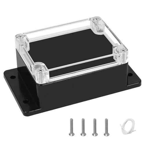 Project Box IP65 Waterproof ABS Plastic Electrical Junction Box with Clear Cover Enclosure with Fixed Ear, Black 4.5"x 3.5"x 2.1"(115x90x55mm)(Pack of 1) - color: 1 pack, size: 4.5"x 3.5"x 2.1"