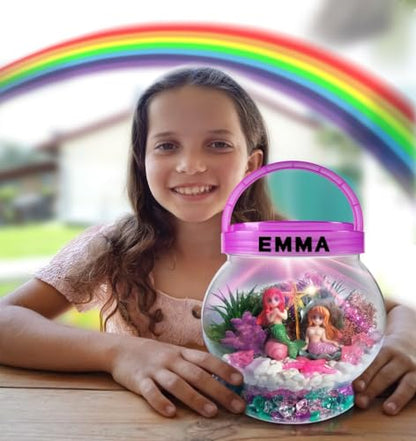 Make Your Own Light-Up Mermaid Terrarium Kit for Kids, Mermaid Gifts for Girls Ages 4 5 6 7 8 9 10 Years and up, DIY Mini Garden Nightlight Project, Arts and Crafts for Kids, Mermaid Toys for Girls - style: Mermaid