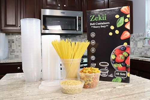 Zekii EXTRA THICK Food Storage Containers [24 Set] Mix Size Plastic Deli Containers with Lids, Slime, Soup, Meal Prep Containers, Leakproof, BPA Free Microwave Dishwasher Freezer Safe w/Measurments - color: Clear - Mix