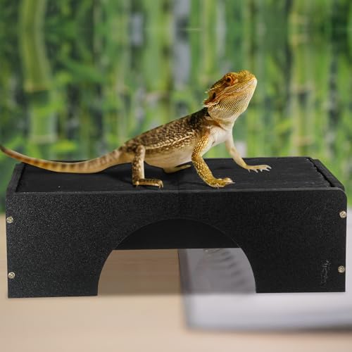 Weysat Large Bearded Dragon Basking Platform 12.6x7x4 Inch Reptiles Habitat Cave Hideout with Heat Storage Slate Stone Gecko Basking Rock Climbing Accessories for Snakes Leopard Crested Lizard Turtle