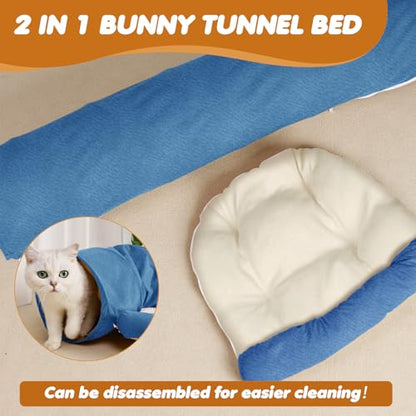 Spardar 2-in-1 Bunny Tunnel Bed, with Removable Mat Hideout, Blue | Collapsible Tunnel Tubes Toys, Washable, Interactive Toys for Rabbits, Chinchilla, Hedgehog, Guinea, Kitty - color: Blue