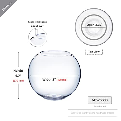 WGV Bowl Glass Vase, Diameter 8", Height 6.5", Open Width 3.75", (Multiple Sizes Choices) Clear Bubble Planter Terrarium Fish Bowl for Wedding Event Home Decor, 1 Piece (VBW0008) - size: 8"D 1 Piece