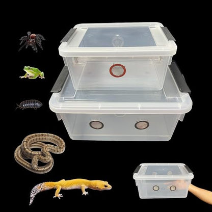 2pcs Large Reptile Feeding Box Snake Breeding Box Plastic Reptile Tank for Sling,Geckos,Frog,Lizards,Chameleons,Turtles, Serpents Scorpion Snail Insect Hermit Crab Spider