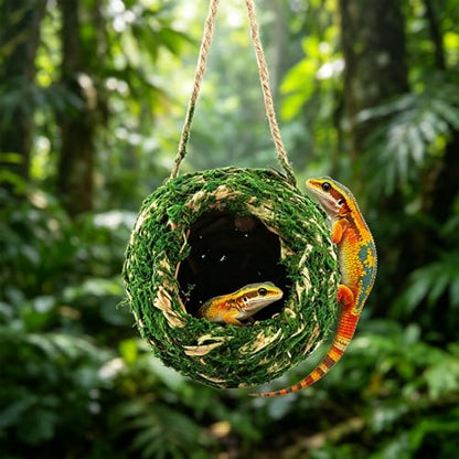 Mossy Caves Hideout, Crested Gecko Tank Accessories, Green Cave Hide Made with Natural Moss for Reptiles and Amphibians, Hide for Crested Gecko, Terrarium & Vivarium Decor