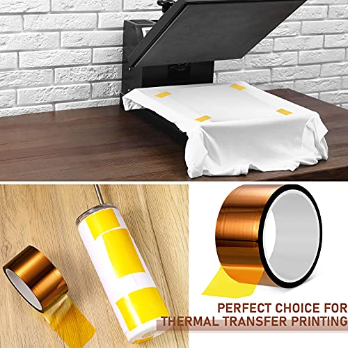 Outus 2 Pcs Heat Tape High Temperature Polyimide Tape 500°F,2''X 108ft | for Soldering Electrical, 3D Printing Masking, Sublimation Transfer, Insulation Protection, Heat Resistant Adhesive Film - size: 2''X 108ft