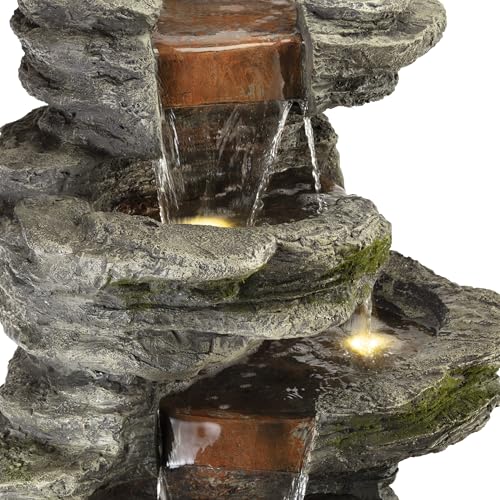 Alpine Corporation WIN1146 Outdoor Floor Cascading 8 Tiered Rock Garden Water Fountain with LED Lights, 58", Gray - style: 58" H - 8-Tier Warm White LEDs