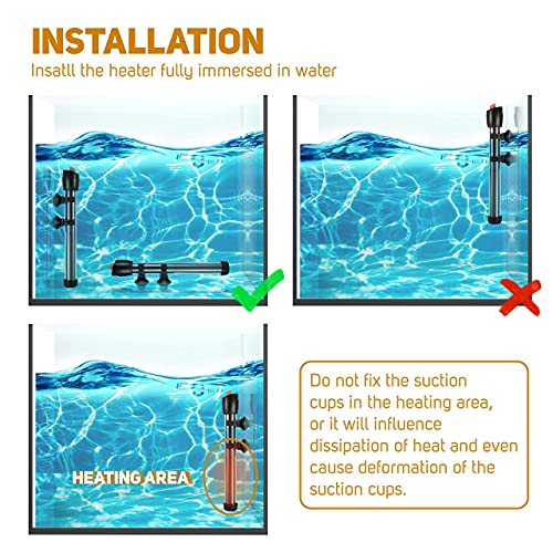 Orlushy Submersible Aquarium Heater, Adjustable Fish Tahk Heater with Free Thermometer Suitable for Marine Saltwater and Freshwater - size: C150