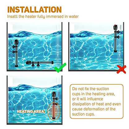 Orlushy Submersible Aquarium Heater, Adjustable Fish Tahk Heater with Free Thermometer Suitable for Marine Saltwater and Freshwater - size: C150