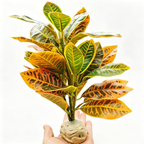 Reptile Plants Terrarium Decor,Reptile Tank Decorations | Artificial Leaves for Reptile Enclosure，Amphibian Habitat Decor with Base for Bearded Dragon Gecko Lizard Snake-Gradient - color: Gradient