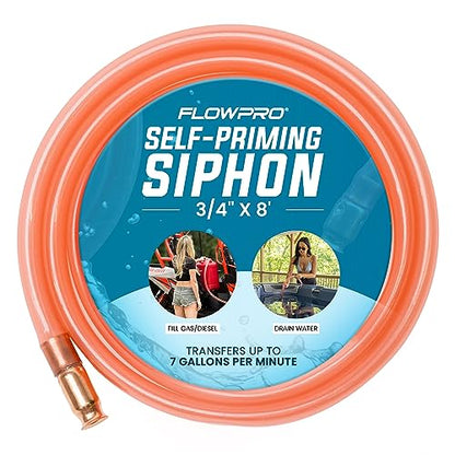3/4” x 8’ Self-Priming Shaker Jiggler Siphon Hose, FlowPro Siphon Gas & Fuel Transfer Pump, Gas Can Siphon for Boats, Jet Ski, Pontoon. Water Siphon Pump for Hot Tub Drain and Cold Plunge | 7 GPM - size: 3/4” x 8 Foot