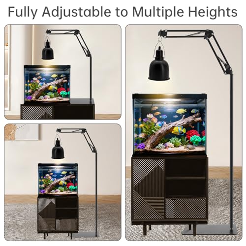 RTNLIT Reptile Lamp Stand - 16.14" to 81.88" Adjustable Height | 360° Swing Arm, Up to 6 Pounds, Metal Bracket Floor Heat Light Holder, For Bearded Dragon Lizards Turtles Snake and Chicks - size: 16-inch to 82-inch