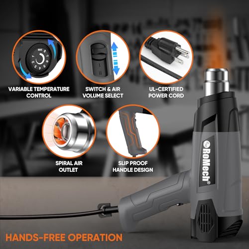 1500W Heavy Duty Heat Gun, Variable Temperature Control Hot Air Gun Kit with 2 Air Flow 120°F~1200°F and 4 Nozzles for Crafts Shrink Wrap (Gray) - color: Grey