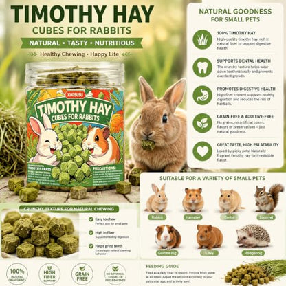 Timothy Hay Cubes 4.5oz Can- 100% Natural Mini Hay Bricks Timothy Hay Pellets for Rabbits, Chinchillas, Tortoise, Guinea Pigs & Small Pets