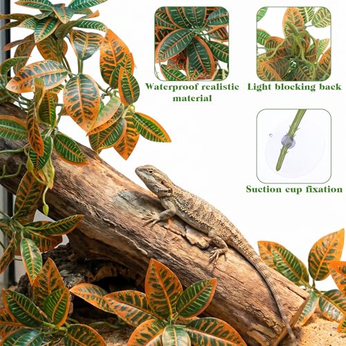2 Pcs Reptile Plants Amphibian Habitat Decor Artificial Hanging Plants with Suction Cups Artificial Leaves for Terrarium Decor for Frogs Lizards Snake Bearded Dragons Geckos