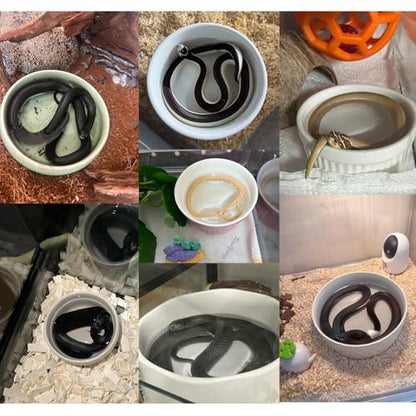 Snake Bathing Pool, Snake Water Bowl Dish, Reptile Soaking Dish,Reptile Terrarium Habitat Accessories for Snakes,Easy Cleaning,7.87''×7.87''×3'',Black