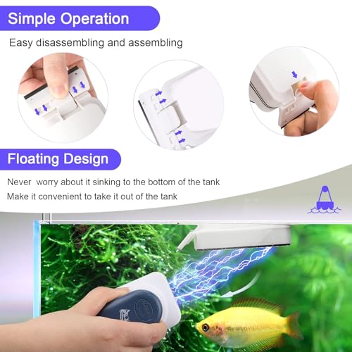 AQQA Aquarium Strong Magnetic Cleaner Brush, Fish Tank Glass Algae Magnet Cleaning Tool Floating Cleaner Scrubber Brush with 2 Detachable Scraper (Blue,S) - color: Blue, size: Small
