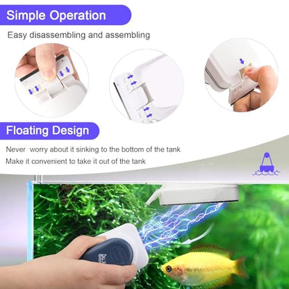 AQQA Aquarium Strong Magnetic Cleaner Brush, Fish Tank Glass Algae Magnet Cleaning Tool Floating Cleaner Scrubber Brush with 2 Detachable Scraper (Blue,S) - color: Blue, size: Small