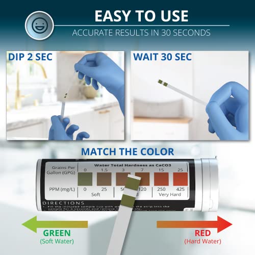 DoubleCheck Water Hardness Test Kit 200 Strips with Sample Cup - Hard Water Testing Strips (0-25 gpg / 0-425 ppm)
