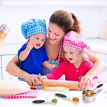 Measuring Cups & Spoons Set of 16, Wildone Stainless Steel Measuring Cups and Measuring Spoons with Black Silicone Handle, Including 8 Nesting Cups, 8 Spoons, for Dry and Liquid Ingredient - color: Black