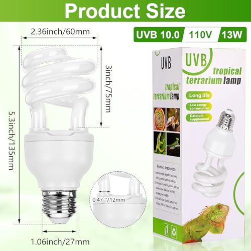 Reginary 4 Pcs UVB Reptile Light 10.0 13W UVB Bulb for Desert Tropical & Sub-Tropical Reptiles Compact Fluorescent Lamp, Ideal for Chameleons, Lizards, Tortoises, Snakes, Iguanas & Turtles - color: 13w, size: 10.0 UVB
