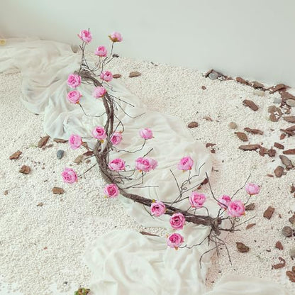 118" Fake Bendable Fall Tree Vines Hanging Peony Flower Garland | Flexible Artificial Floral realistic Twine Wood Branches Twig Reptile Climbing Faux Plant Wedding Arch Wall indoor Decoration