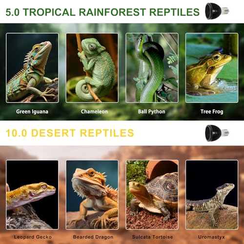 LUCKY HERP UVB Light for Reptiles, High-Intensity UVB Reptile Light Bulb 5W 10.0 LED Lamp, Full Spectrum UVA UVB Bulb for Reptiles, Desert UVB Light Ideal for Reptiles Bearded Dragons Tortoises