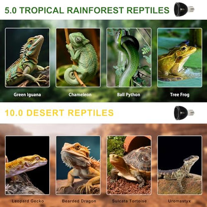 LUCKY HERP UVB Light for Reptiles, High-Intensity UVB Reptile Light Bulb 5W 10.0 LED Lamp, Full Spectrum UVA UVB Bulb for Reptiles, Desert UVB Light Ideal for Reptiles Bearded Dragons Tortoises