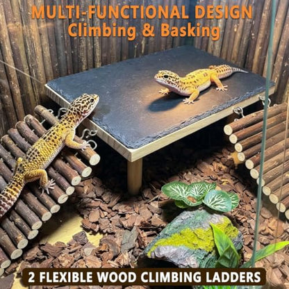 Bearded Dragon Basking Platform with Climbing Ramp,Reptile Basking Rock (S) | Wooden Lizard Resting Platform Basking Rock Slate,Leopard Gecko Hide Cave Tank Accessories for Tortoise Snake - size: S: 9.8" x 6" x 4.56"