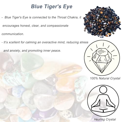 Erliway 7-9mm Blue Tiger's Eye Healing Crystal Chips for Crafts, 100g | Natural Crushed Crystal Stones Tumbled Chips for Vase Filler Aquarium Gravel, Meditation Chakra Balancing, Candle DIY Making - color: Blue Tiger's Eye