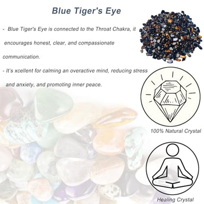 Erliway 7-9mm Blue Tiger's Eye Healing Crystal Chips for Crafts, 100g | Natural Crushed Crystal Stones Tumbled Chips for Vase Filler Aquarium Gravel, Meditation Chakra Balancing, Candle DIY Making - color: Blue Tiger's Eye