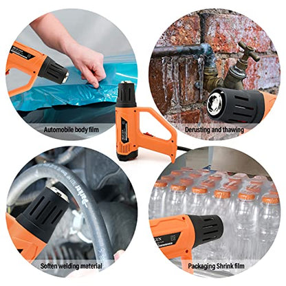 FOSHIO Heat Gun 2000W Hot Air Gun Kit with Large Digital LCD Display Variable Temperature Control 122℉~1202℉（50℃- 650℃）with 4 Nozzles, Overload Protection for Vinyl Wrap, Crafts, Shrink Tubing
