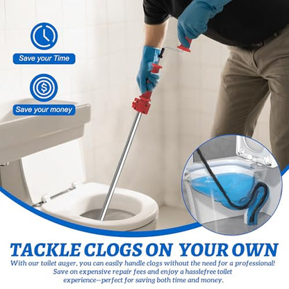 6 Ft Toilet Auger Snake for Unclogging Toilets K-6P 56658 | Heavy Duty Toilet Snake with Bulb Head, Scratch-Free Silicone Protection, Manual Drain Cleaner for Home Bathroom
