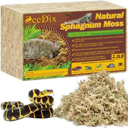 2.2 LB Long Fiber Sphagnum Moss for Reptiles, 50 QT Terrarium Moss | Natural Dried Moss for Snakes Turtles Frogs Geckos Ball Pythons Bearded Dragons Lizards Tank Accessories, Moisture Retention - size: 2.2 LB