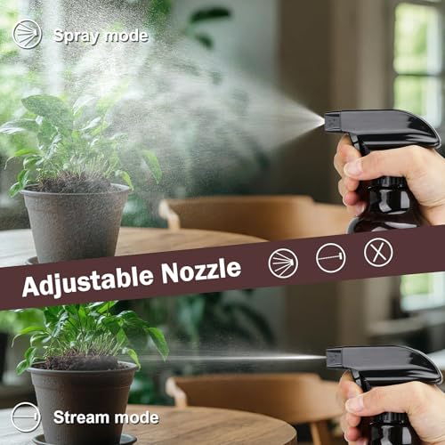 12oz/350ml Plastic Spray Bottles 1 Pack, Adjustable Mist/Stream | Refillable heavy duty spray containers for plants, cooking, hair care and household cleaning - color: 16.9oz-Brown