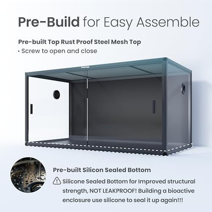 120 Gallon Bearded Dragon Tank,48" x 24" x 24" Reptile Tank with Sliding Door Top Screen Ventilation, Front Opening Reptile Enclosure for Easy Maintenance | Stackable 4x2x2 Reptile Enclosure,Optimal Ventilation & Light Penetration by Rust Proof Mesh Top,E